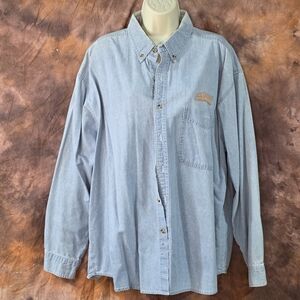 Case Equipment Denim Shirt Button Down Long Sleeve Lightwash Blue Orange Logo XL